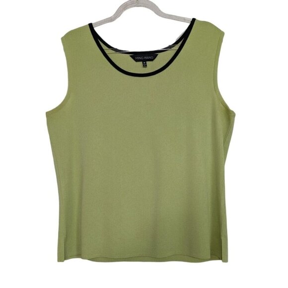 Ming Wang Tank Top Womens Size Medium Green Black Accent Trim Sleeveless Shell - Picture 1 of 9